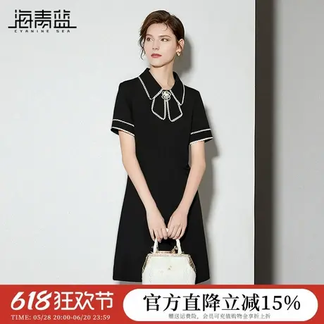 海青蓝  POLO领高级连衣裙女2025新款女装时尚气质中长款裙子夏季图片