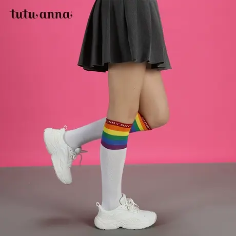 tutuanna过膝袜女 春秋袜子棉质柔软透气不卷边弹力女修身过膝袜图片