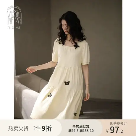 妮狄娅睡衣睡裙女夏棉质感短袖方领宽松大码甜美蝴蝶少女家居服图片