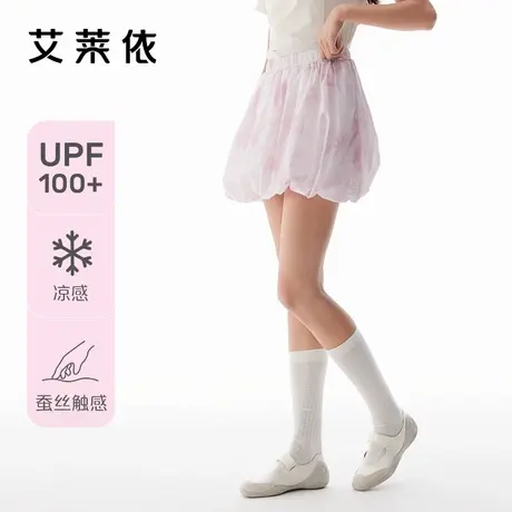 艾莱依新款女花苞短裙松紧腰显瘦a字显瘦淡人穿搭半身裙裤UPF100+图片