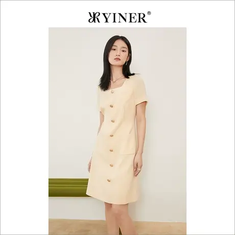 【醋酸系列】YINER音儿女装2022夏新款方领三醋酸连衣裙图片