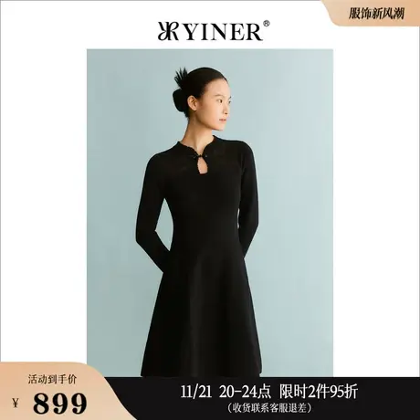 【新中式】YINER音儿专选女装冬季国风盘扣针织连衣裙图片