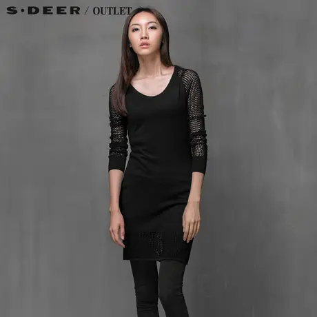 sdeer圣迪奥女装中长款针织衫圆领毛衣漏肩毛衫打底衫S15183566图片