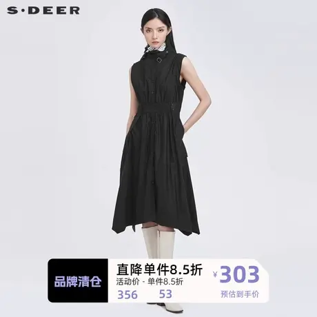 sdeer圣迪奥女装立领拼接抽褶不规则无袖长款马甲S22181603图片
