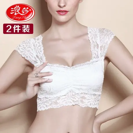 浪莎蕾丝裹胸内衣短款女士抹胸打底吊带短性感背心黑色白色聚拢棉图片