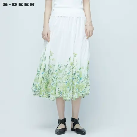 sdeer圣迪奥女装夏季文艺田园印花半身群长裙S20281103图片