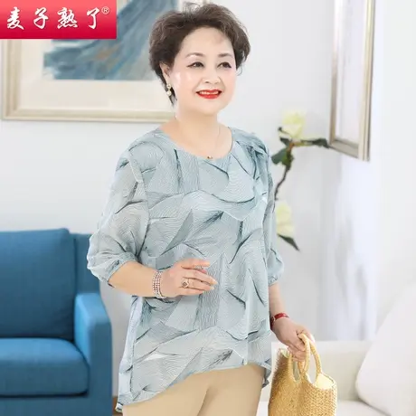 妈妈夏装雪纺T恤小衫阔太太50岁母亲节短袖上衣服春中老年人女装商品大图