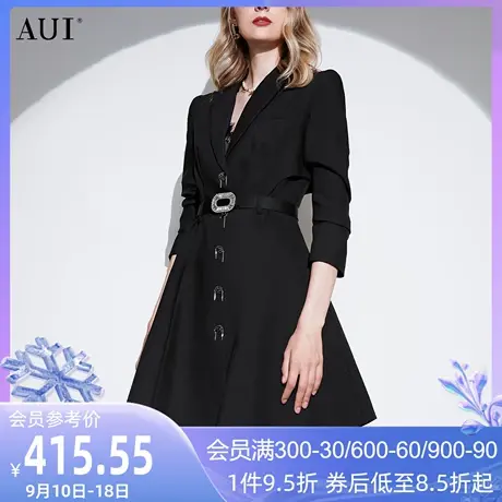 AUI黑色御姐气质西装连衣裙女2023秋新款名媛设计感小众修身a字裙图片