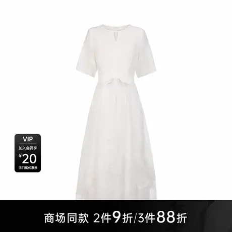 【商场同款】sdeer圣迪奥女圆领收腰网纱绣花短袖连衣裙S25281253图片