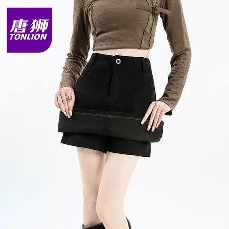 唐狮半身裙女2025新款秋冬季流行黑色高腰显瘦A字灯芯绒短裙VB图片