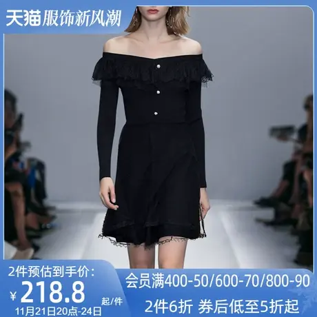 欧洲站一字肩连衣裙女秋冬2023年春装新款女装欧货潮名媛黑色裙子图片
