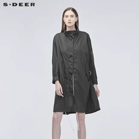 sdeer圣迪奥春装休闲立领防风字母抽绳束口直筒风衣女S19181833图片