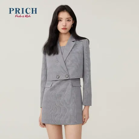 PRICH连衣裙22新品秋冬新款雪纺细格纹吊带两件顺滑垂感西装裙图片