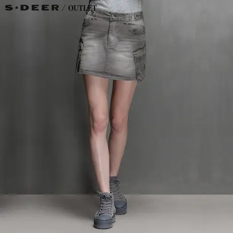 【品牌清仓】s.deer圣迪奥磨白做旧中性风短裙S15281316图片