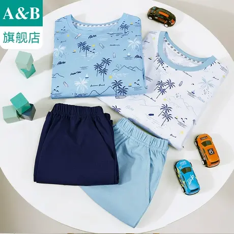 ab内衣男童家居服套装弹力印花宽松短袖短裤居家休闲起居服XT33图片