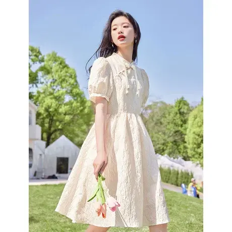 时尚旗袍短袖连衣裙2023年夏季新款淑女温柔甜美显瘦中长款裙子图片