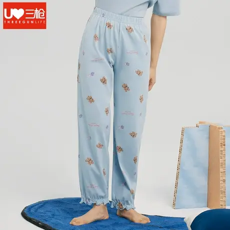 三枪家居裤女春夏薄款纯棉大码睡裤印花宅宅裤全棉女士家居服长裤图片