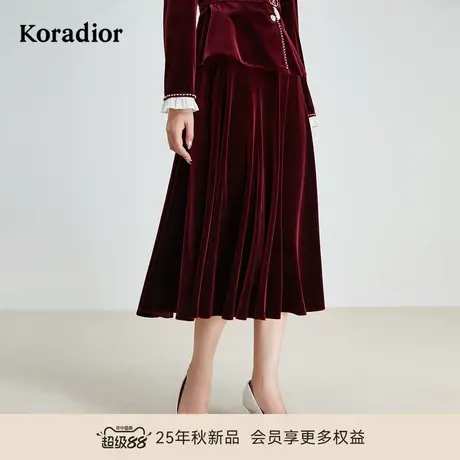 珂莱蒂尔商场同款秋季丝绒气质显瘦a字半身裙女士中长款半裙图片