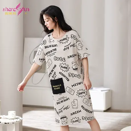 sharefun/霞黛芳【纯棉睡裙】休闲可外穿透气宽松家居服女士夏图片