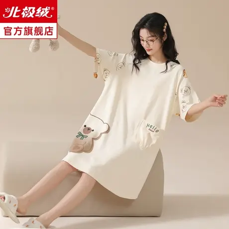 纯棉睡裙夏季女2023年新款短袖宽松甜美可爱外穿睡衣夏天家居服图片