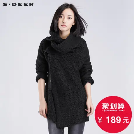 sdeer圣迪奥女装春装堆领粗针毛针休闲拉链织衫衣S16383528图片