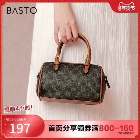 百思图2023冬季新款时尚复古老花波士顿包单肩斜挎包女X3275DX3图片