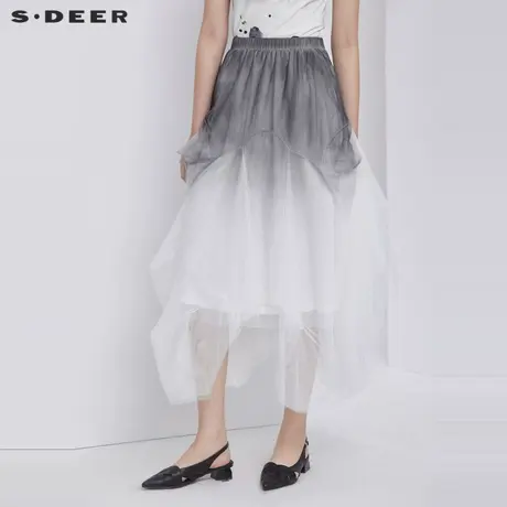 sdeer圣迪奥女装优雅松紧渐变印花网纱长裙S21281146图片