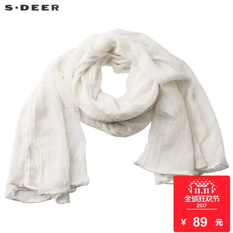 sdeer圣迪奥女装愫白文艺绣花围巾S15383715商品大图