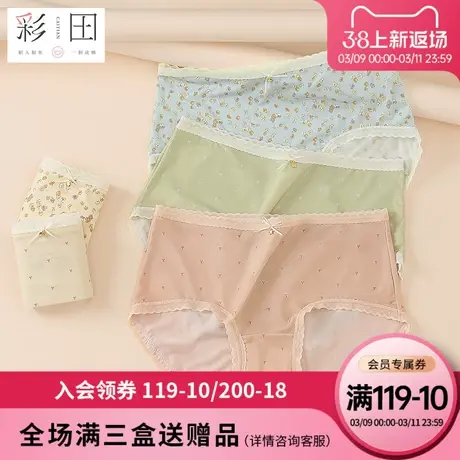 彩田夏季印花冰丝新款中腰蕾丝边透气茶多酚抗菌裆可爱少女三角裤图片