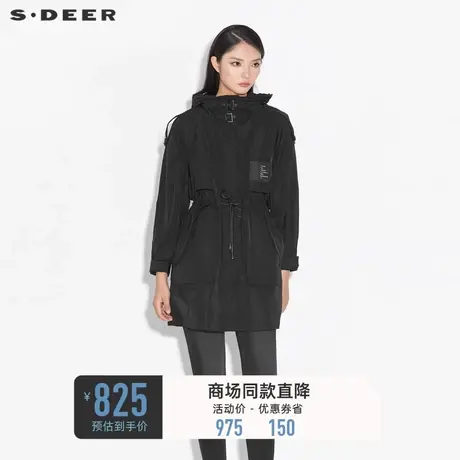 sdeer圣迪奥女装秋装高领连帽字母收腰通勤长款风衣外套S21381702图片
