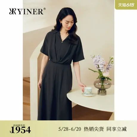 【刘涛推荐】YINER音儿女装夏季法式100绵羊毛工字褶A字连衣裙图片