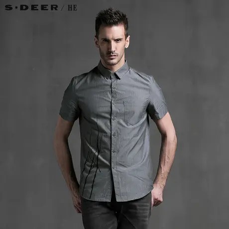 sdeerhe圣迪奥男装夏季纯棉舒适简约枝桠细条纹短袖衬衫H15270475商品大图