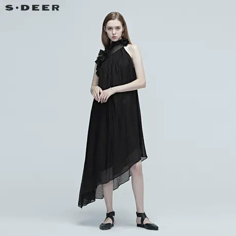 sdeer圣迪奥女装夏装不规则花边蕾丝露肩性感吊带连衣裙S20281283图片