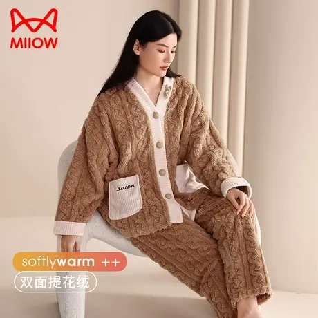 猫人冬季睡衣加绒加厚珊瑚绒2023新款保暖冬季法兰绒家居服套装女图片