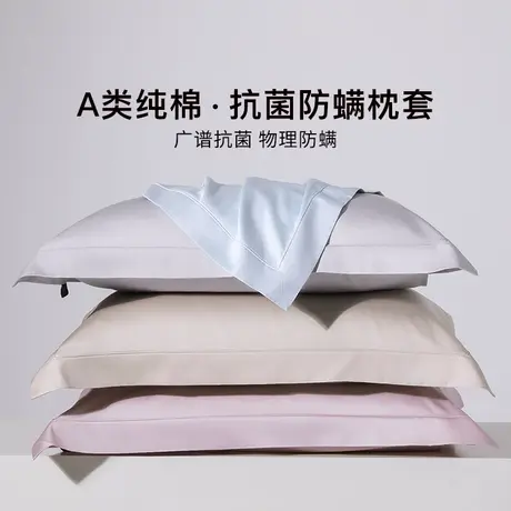 宝缦A类防螨虫抗菌枕套一对装成人儿童纯棉全棉枕芯枕头套48*74cm图片