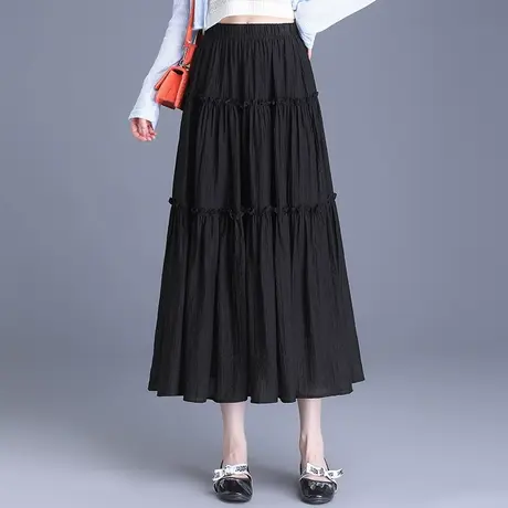 高腰半身裙女夏季2025年新款显瘦a字裙遮胯大摆裙松紧腰中长裙子图片