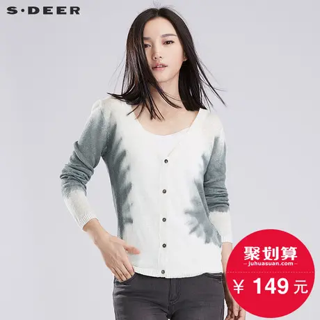【买3免1】sdeer圣迪奥蓝调渐变修身开衫薄款毛衣S15383508图片