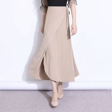 一片式雪纺裙半身裙女夏季2023新款高腰垂感显瘦长裙绑带裙a字裙图片