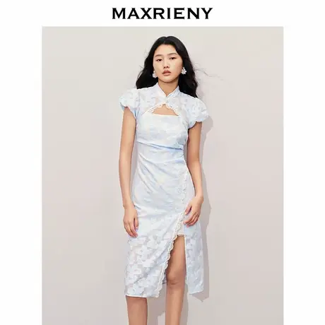 【奥莱】MAXRIENY新中式连衣裙仙美国风裙子开叉改良旗袍图片