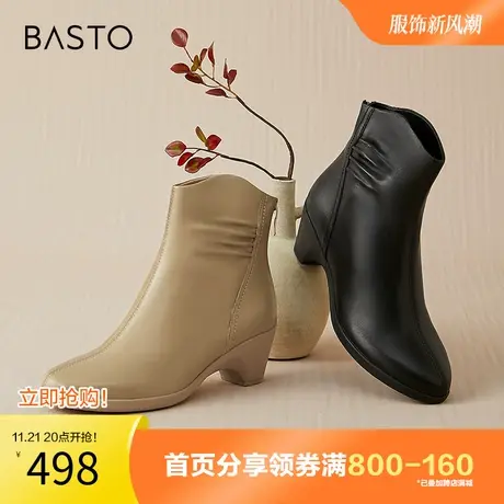 百思图奥莱2023冬季新款商场同款尖头时装靴粗跟女短靴TJ762DD3商品大图
