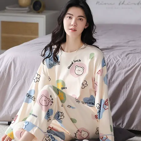 南极人睡衣女春秋款长袖纯棉可外穿家居服套装2023年新款网红风夏商品大图