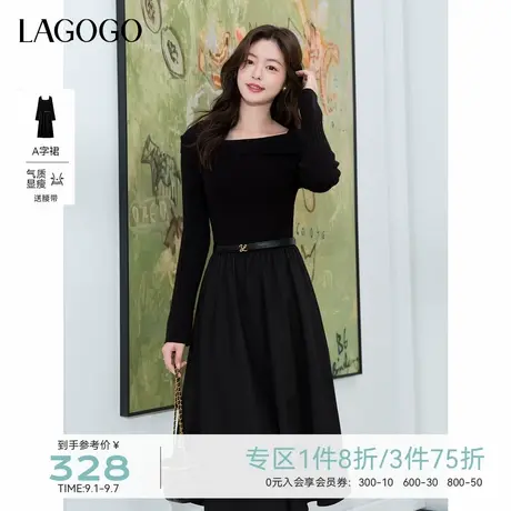 LAGOGO赫本风收腰显瘦小黑裙女拉谷谷2025年秋季新款长袖连衣裙图片