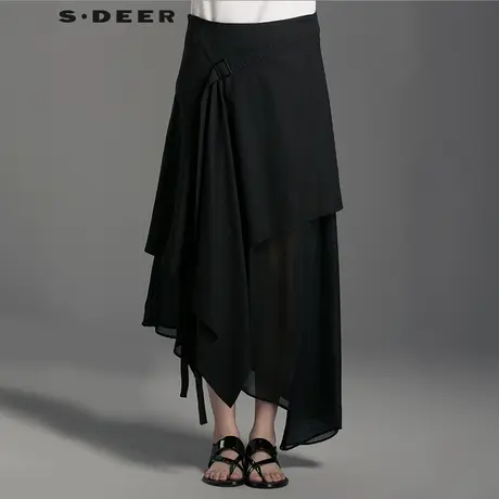 s.deer【新品】圣迪奥女装黑色拼接设计感长裙S14281129图片
