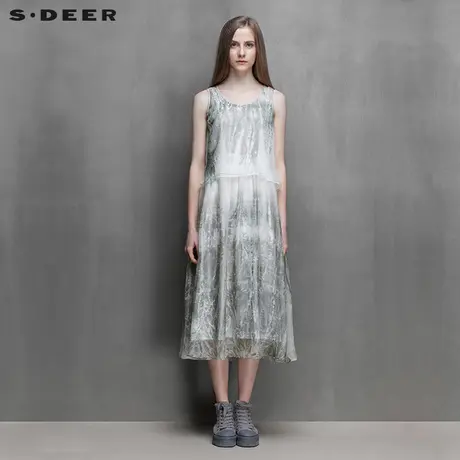s.deer圣迪奥女装湿透清新抽象墨意连衣裙S15281234图片