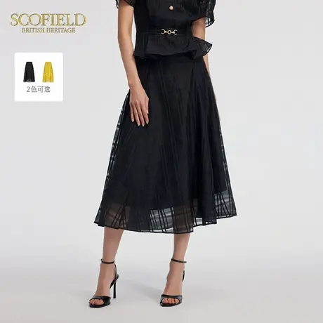 【直播】Scofield女装气质优雅半身裙格子提花垂顺A字中长裙夏季图片