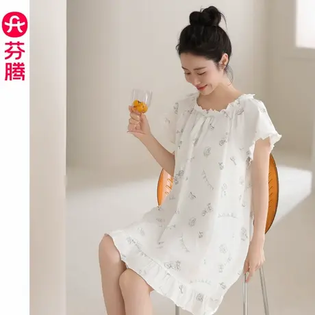 芬腾睡裙女士纯棉2025新款夏季薄款短袖睡衣裙子公主风性感连衣裙图片