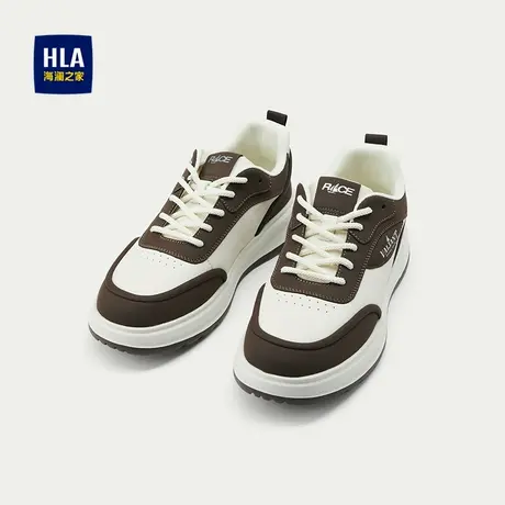HLA/海澜之家耐磨休闲鞋2025新圆头系带发泡胶底休闲拼接板鞋男图片