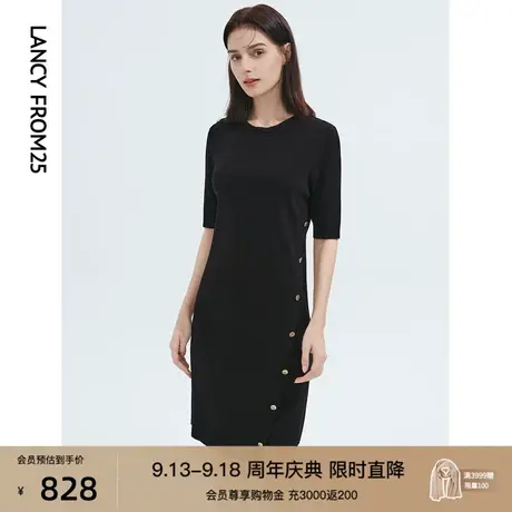 朗姿法式复古休闲黑色短袖显瘦针织连衣裙女2022年秋季新款裙子图片