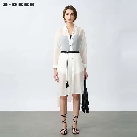 【好物体验专享】sdeer圣迪奥翻领轻薄不规则长款衬衫S25260501商品大图