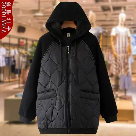 40-50岁中年妈妈秋冬加厚撞色棉衣大码宽松洋气连帽羽绒棉服外套图片